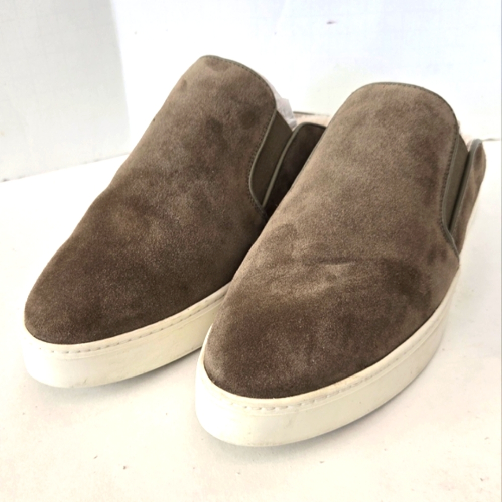 Vince Olive Green Suede Leather Slip On  Sneakers with Sherpa